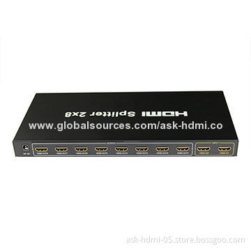 HDMI 2 x 8 Splitter, 1,080P, Supports 3D, 12V DC/1.5A UK/UA/EU Power Adapters
